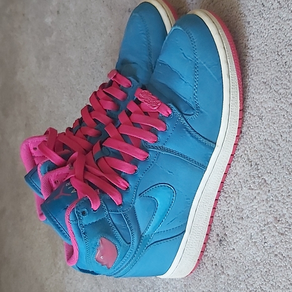 Nike Shoes - Girls Air Jordan 1 High Strap Vintage Phat Retro Blue and Pink.
